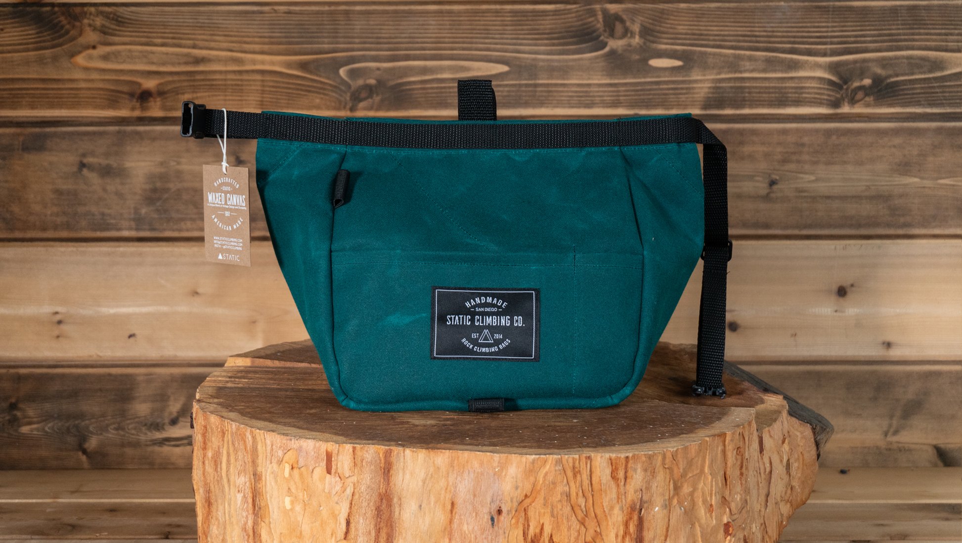 Waxed Canvas Chalk Bucket | EMERALD — △STΛTIC Climbing